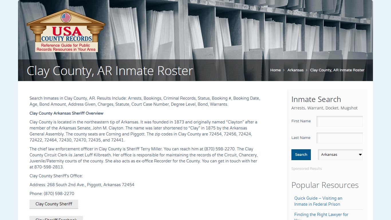 Clay County, AR Inmate Roster | Name Search